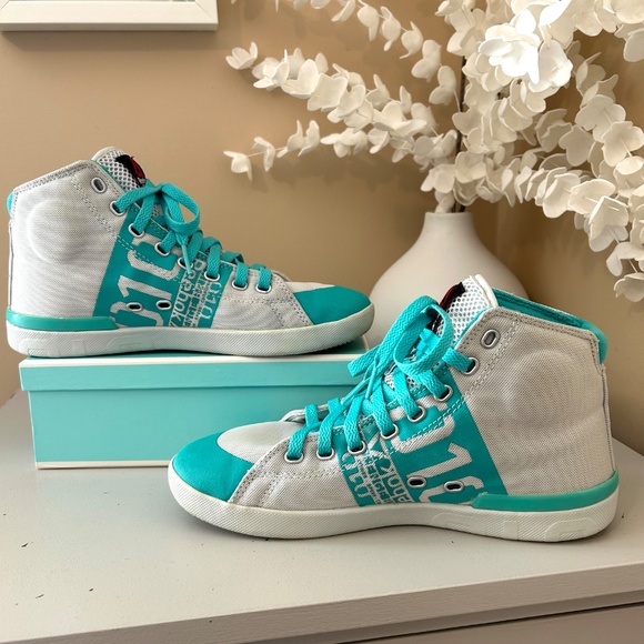 Reebok CrossFit Lite TR 010 HighTop Weight Training Shoes White/Turq Size 8 - Picture 3 of 17